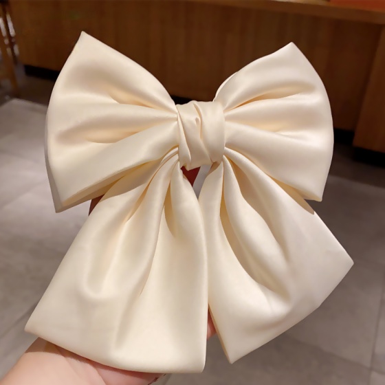 缎面布大蝴蝶结头饰三层蝴蝶结发夹弹簧夹大号小众森系高级绑带式发夹详情图3