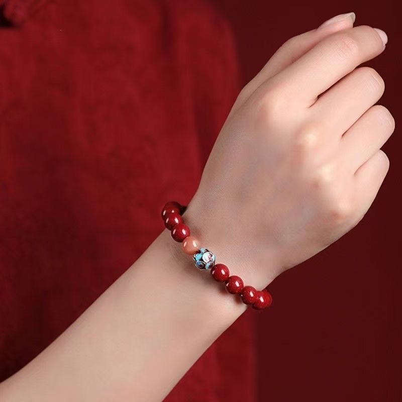 Genuine original mineral cinnabar bracelet, wealth-attracting ancient charm lotus bracelet, high appearance level, niche style, couple style, Internet celebrity style bracelet, the same style as White Deer bracelet detail image 9