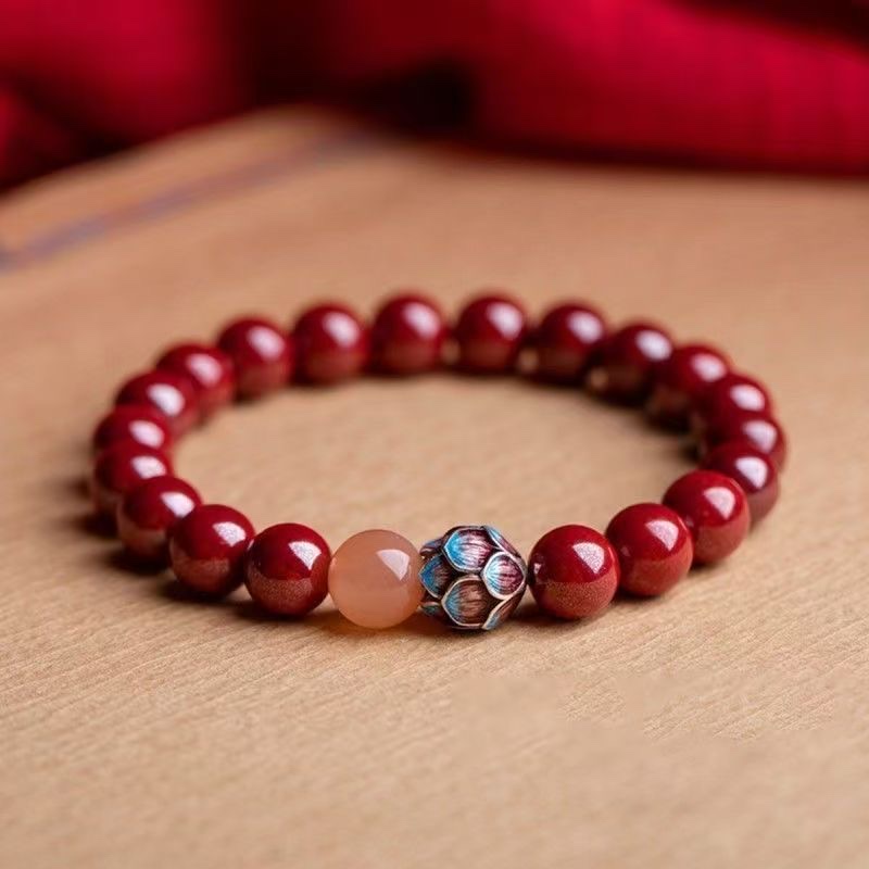 Genuine original mineral cinnabar bracelet, wealth-attracting ancient charm lotus bracelet, high appearance level, niche style, couple style, Internet celebrity style bracelet, the same style as White Deer bracelet detail image 2