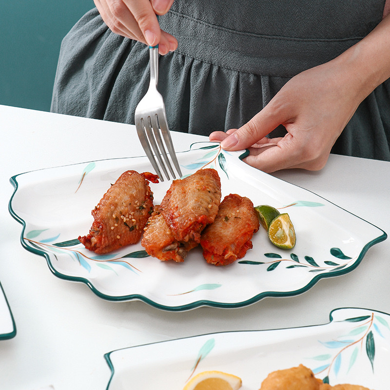 日式异形陶瓷小吃盘 网红扇形田园风饺子盘 个性家用餐桌清新盘子详情图2