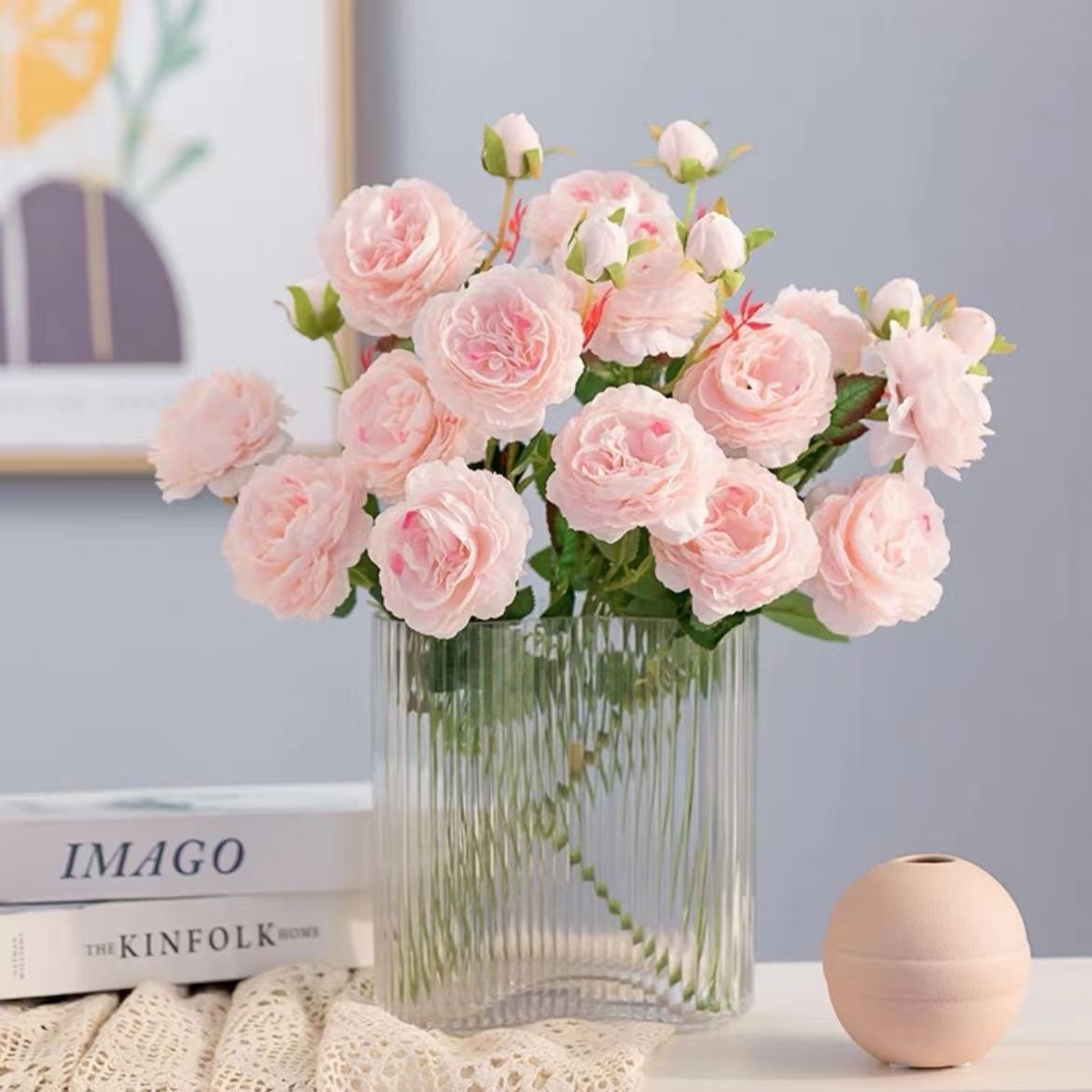 Artificial flowers, artificial flowers, peonies, rose bouquets, dried flowers, living room dining table decorations, peonies, decorative silk flowers Specification image