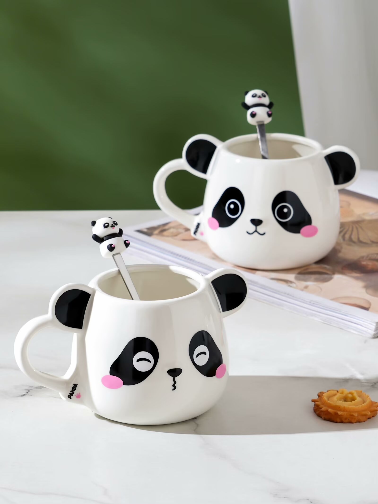 可爱创意卡通熊猫单杯陶瓷杯马克杯高颜值水杯礼品杯子印logo 陶瓷咖啡杯早餐杯碟套装可定制高颜值马克杯配勺广告赠品细节图