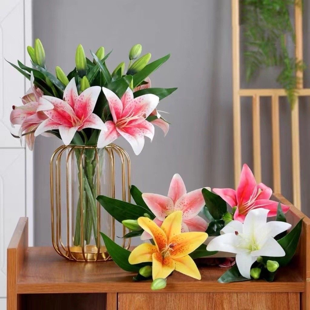 3D printed lilies, artificial flowers, flower bouquets, living room dining table flowers, decorative flower arrangements, vases, sets of ornaments details Picture