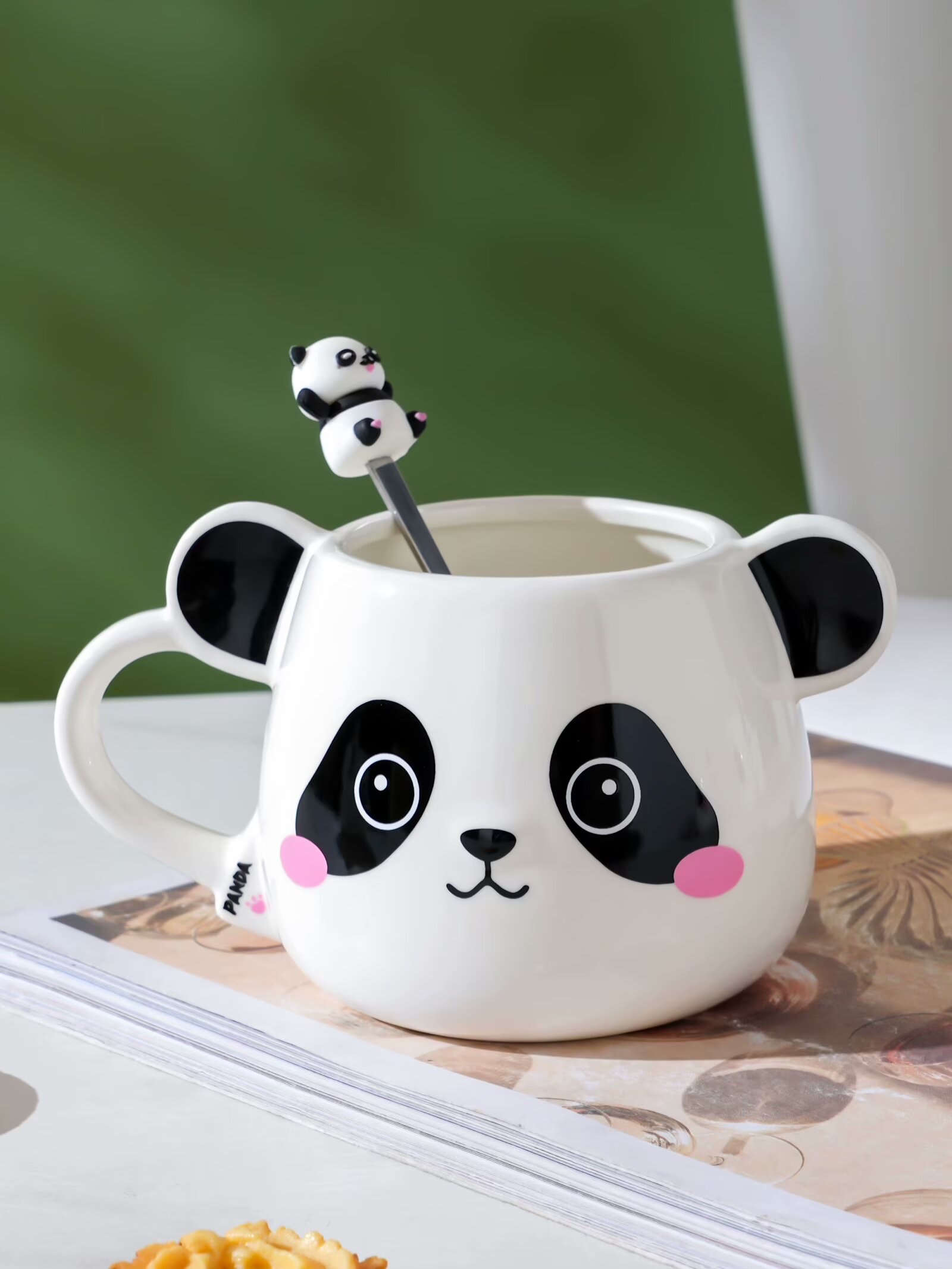 可爱创意卡通熊猫单杯陶瓷杯马克杯高颜值水杯礼品杯子印logo 陶瓷咖啡杯早餐杯碟套装可定制高颜值马克杯配勺广告赠品详情图7