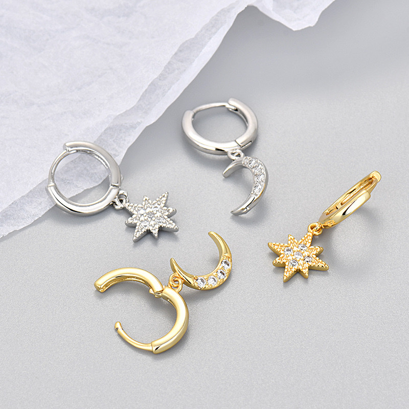 European and American star and moon earring women's new trendy and fashionable cross-border best-selling, light luxury and niche design asymmetrical earrings