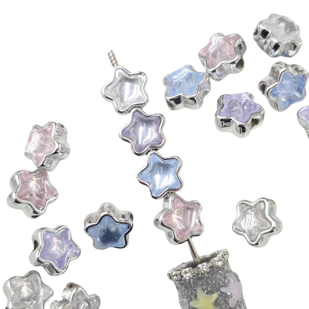 手工DIY饰品配件 亚克力电镀五角星大孔串珠笔配件详情图2