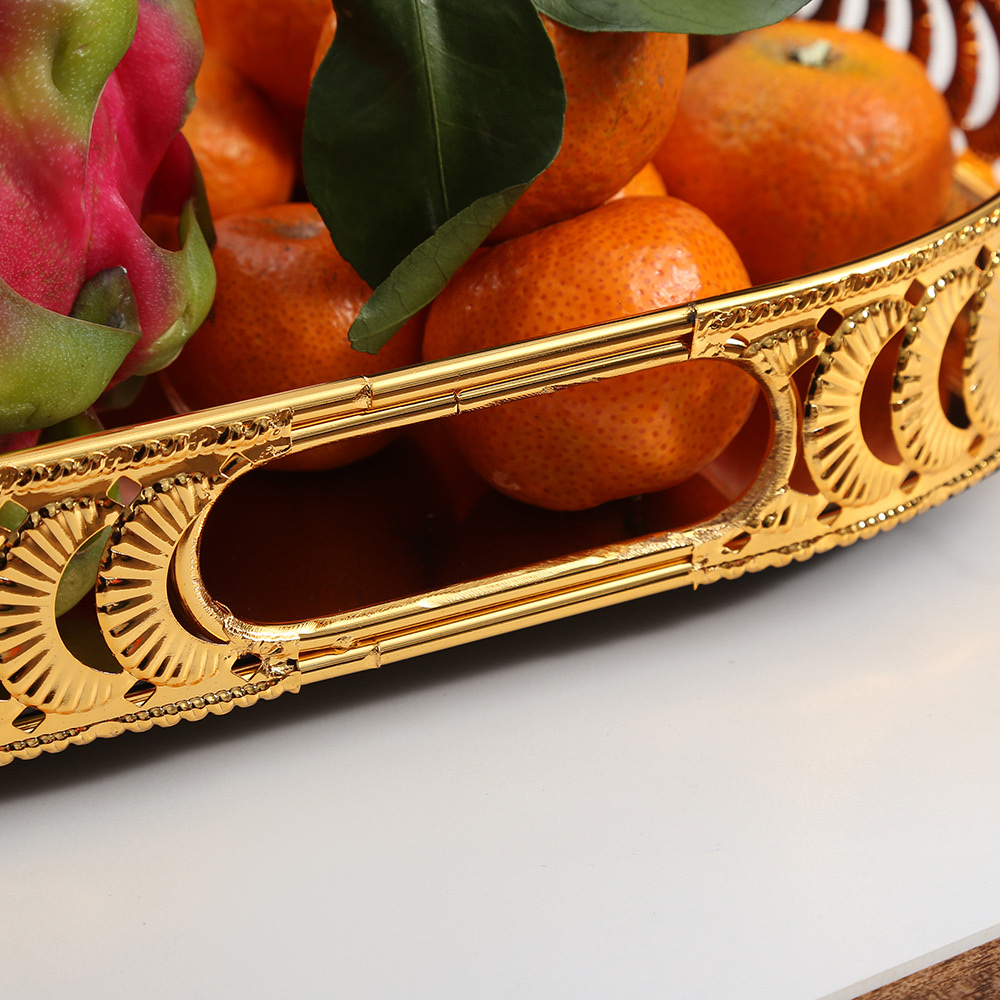 Cross-border European-style light luxury fruit tray, ironwork storage tray for home living room, water cup, tea tray, decorative items, fruit plate, fruit tray details Picture