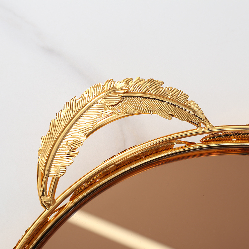 European-style light luxury household metal mirror tray, wedding ornaments, rectangular and round cosmetic decorations, storage box, acrylic cake stand detail image 3