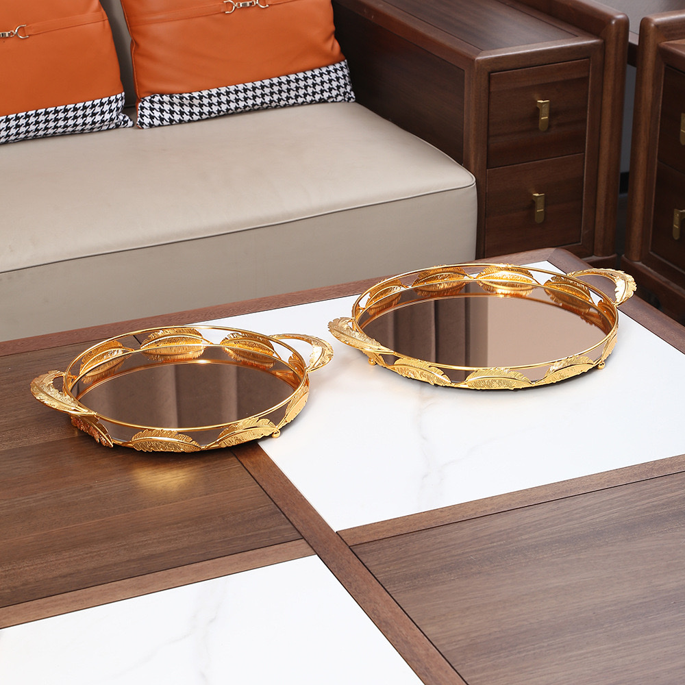 European-style light luxury household metal mirror tray, wedding ornaments, rectangular and round cosmetic decorations, storage box, acrylic cake stand detail image 5