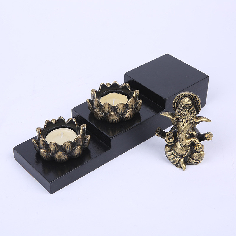异国风情仿古色古铜Ganesha象神摆件 莲花烛台佛龛工艺品家居装饰礼品电影同款摄影道具小摆社收藏品手工制作精美首饰盒细节图