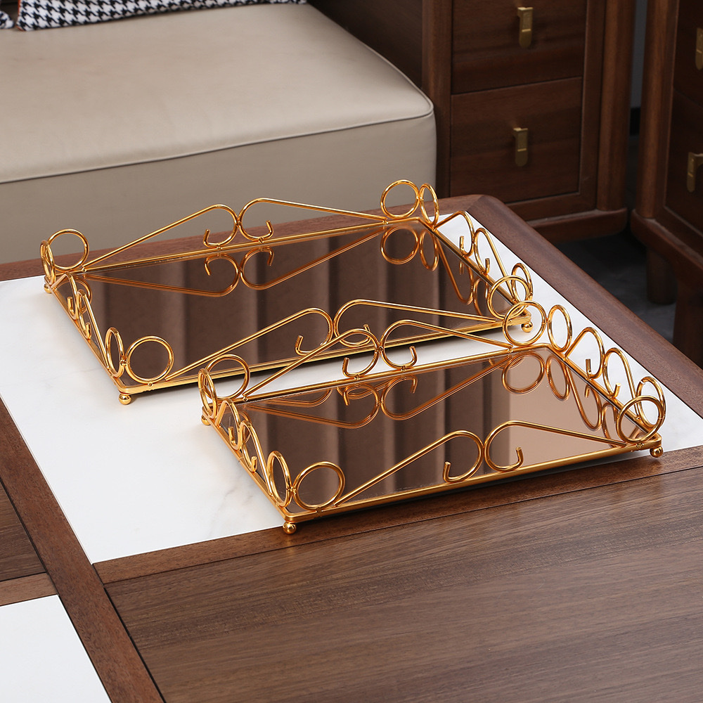 European-style iron towel square plate, home living room coffee table, hotel tray, handicrafts, ornaments, pies, snacks, cake plates Item Picture