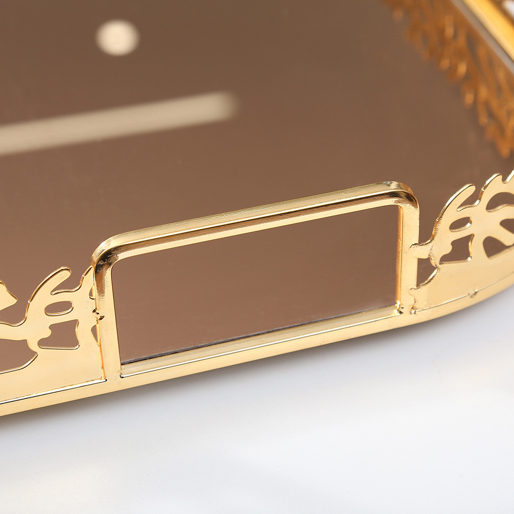 European-style light luxury mirror glass metal tray, living room coffee table, entrance hall storage plate, water cup, tea tray, decorative items Specification image