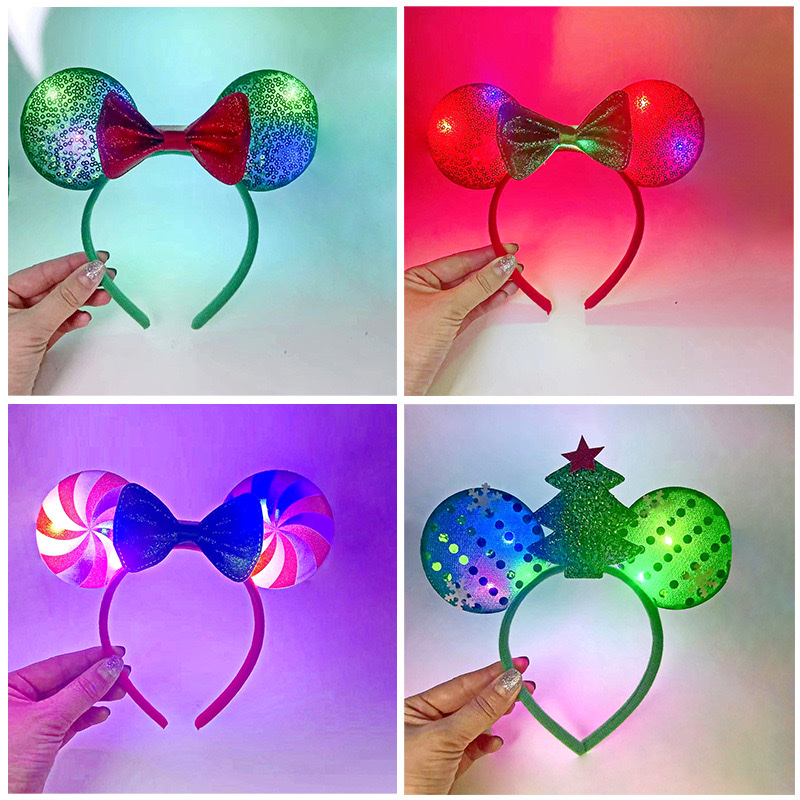 2024年爆款亚马逊系列圣诞节糖果米妮耳朵发箍发饰圣诞游乐园假日可爱米奇耳朵头扣带装饰 细节图