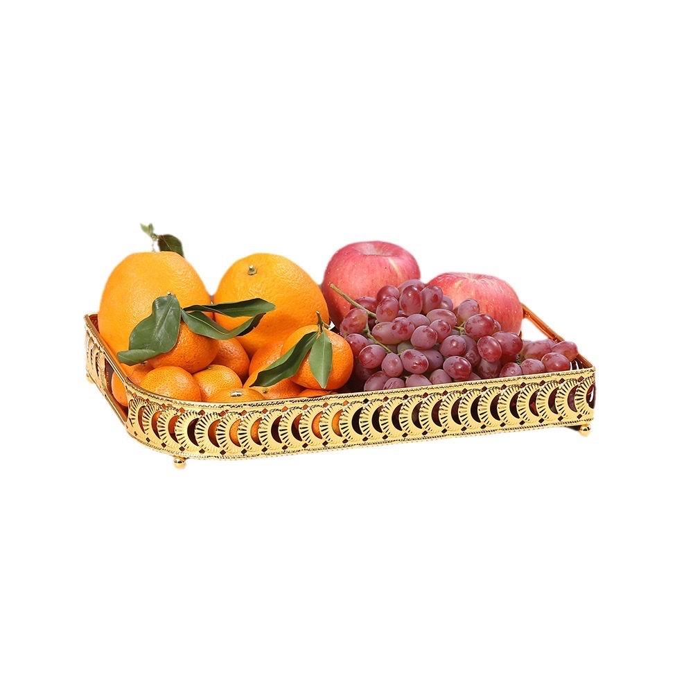 Cross-border European-style light luxury fruit tray, ironwork storage tray for home living room, water cup, tea tray, decorative items, fruit plate, fruit tray Application Scenario