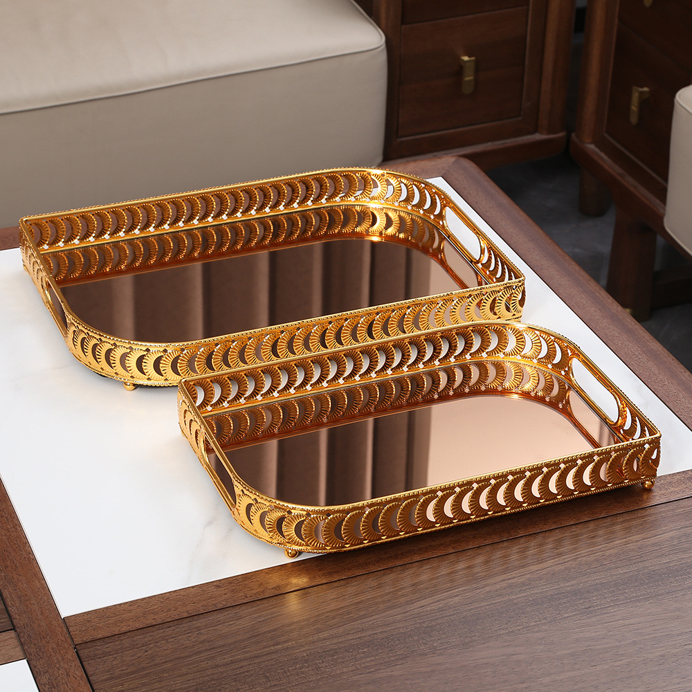 Cross-border European-style light luxury fruit tray, ironwork storage tray for home living room, water cup, tea tray, decorative items, fruit plate, fruit tray Item Picture