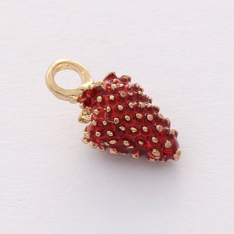 跨境合金Diy水果系列金色滴油镶钻点珠 菠萝樱桃草莓耳环吊坠挂件详情图8