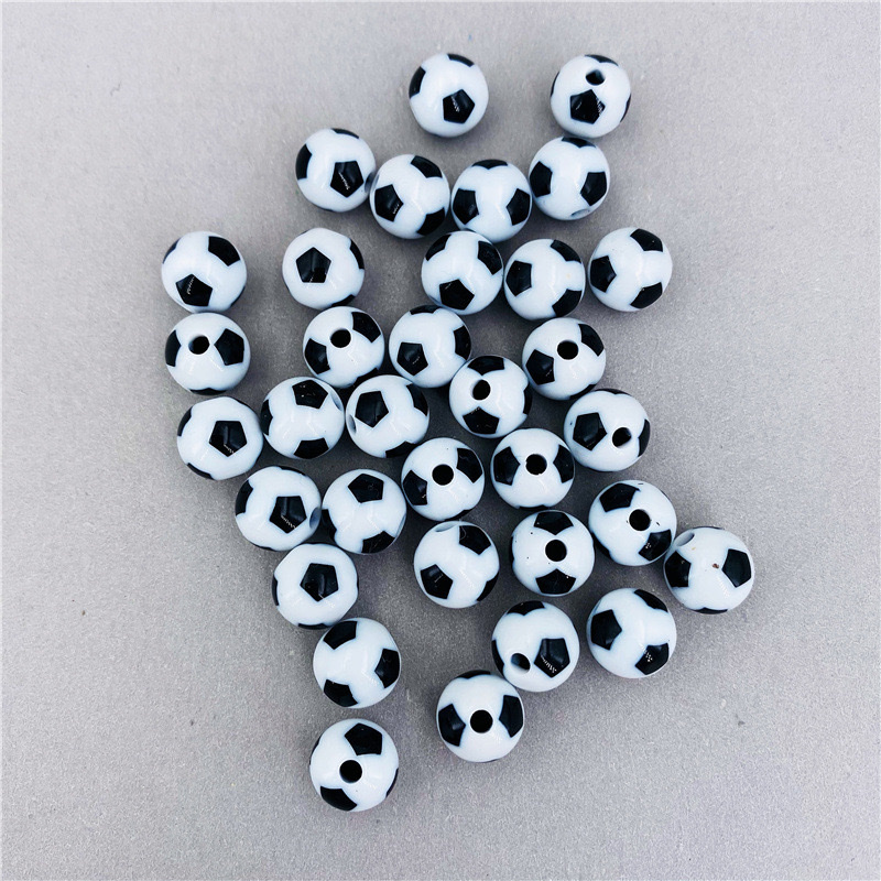 Mixed color handmade DIY beading material, jewelry accessories, straight-hole beads, 12MM black and white colored acrylic football beads Item Picture