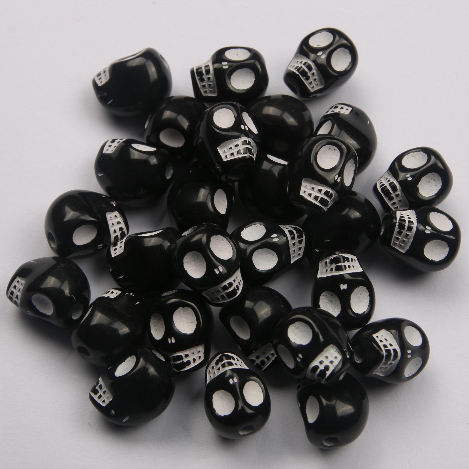 万圣节装饰 DIY饰品配件 亚克力水洗喷漆 混单多色骷髅头项链散珠详情图2