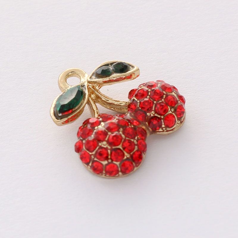 跨境合金Diy水果系列金色滴油镶钻点珠 菠萝樱桃草莓耳环吊坠挂件详情图3