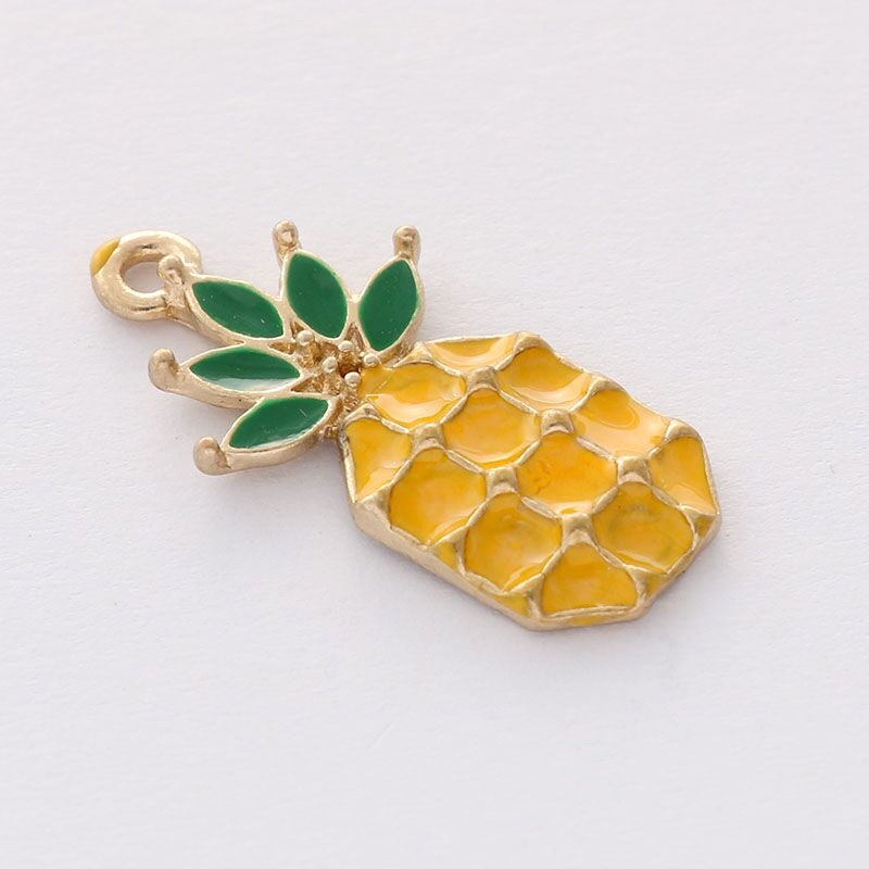 跨境合金Diy水果系列金色滴油镶钻点珠 菠萝樱桃草莓耳环吊坠挂件详情图9