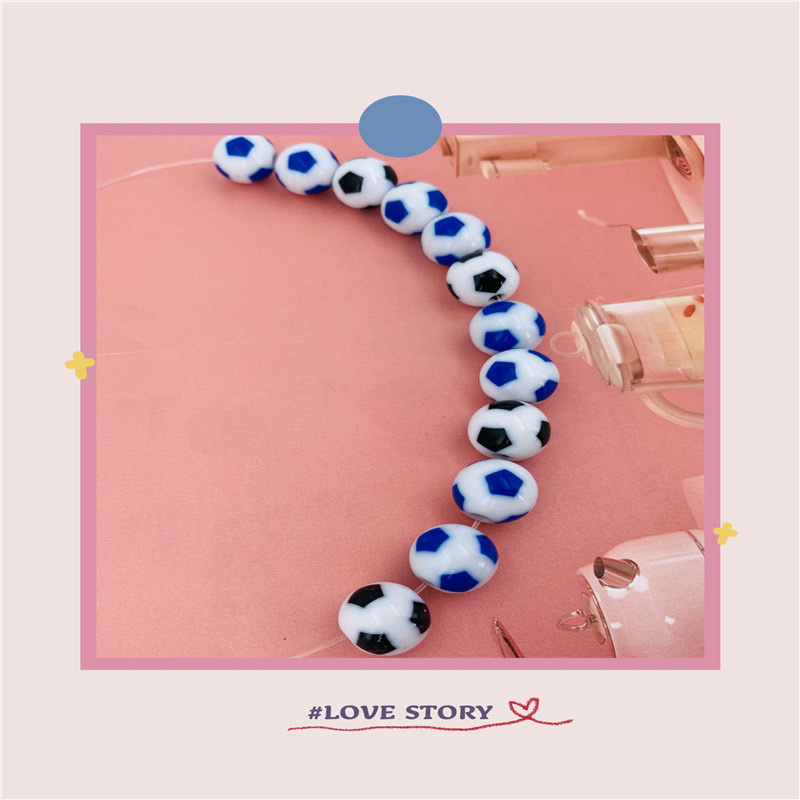 Mixed color handmade DIY beading material, jewelry accessories, straight-hole beads, 12MM black and white colored acrylic football beads Application Scenario