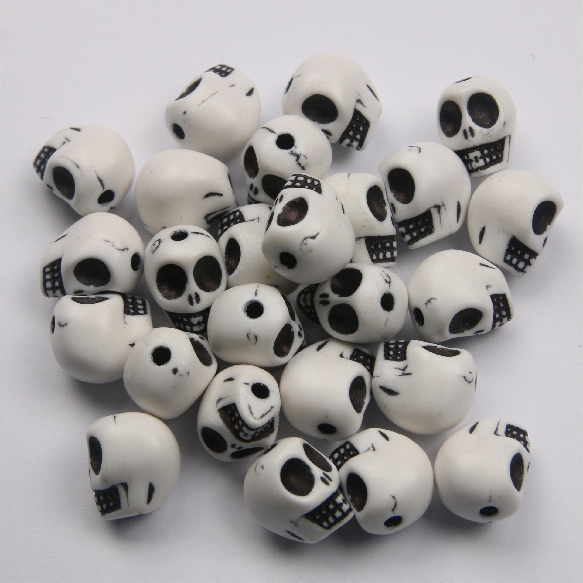 万圣节装饰 DIY饰品配件 亚克力水洗喷漆 混单多色骷髅头项链散珠详情图1