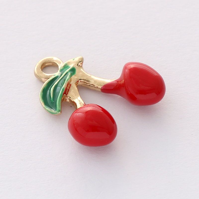 跨境合金Diy水果系列金色滴油镶钻点珠 菠萝樱桃草莓耳环吊坠挂件详情图2