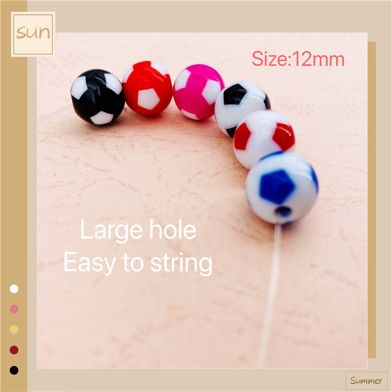 Mixed color handmade DIY beading material, jewelry accessories, straight-hole beads, 12MM black and white colored acrylic football beads details Picture