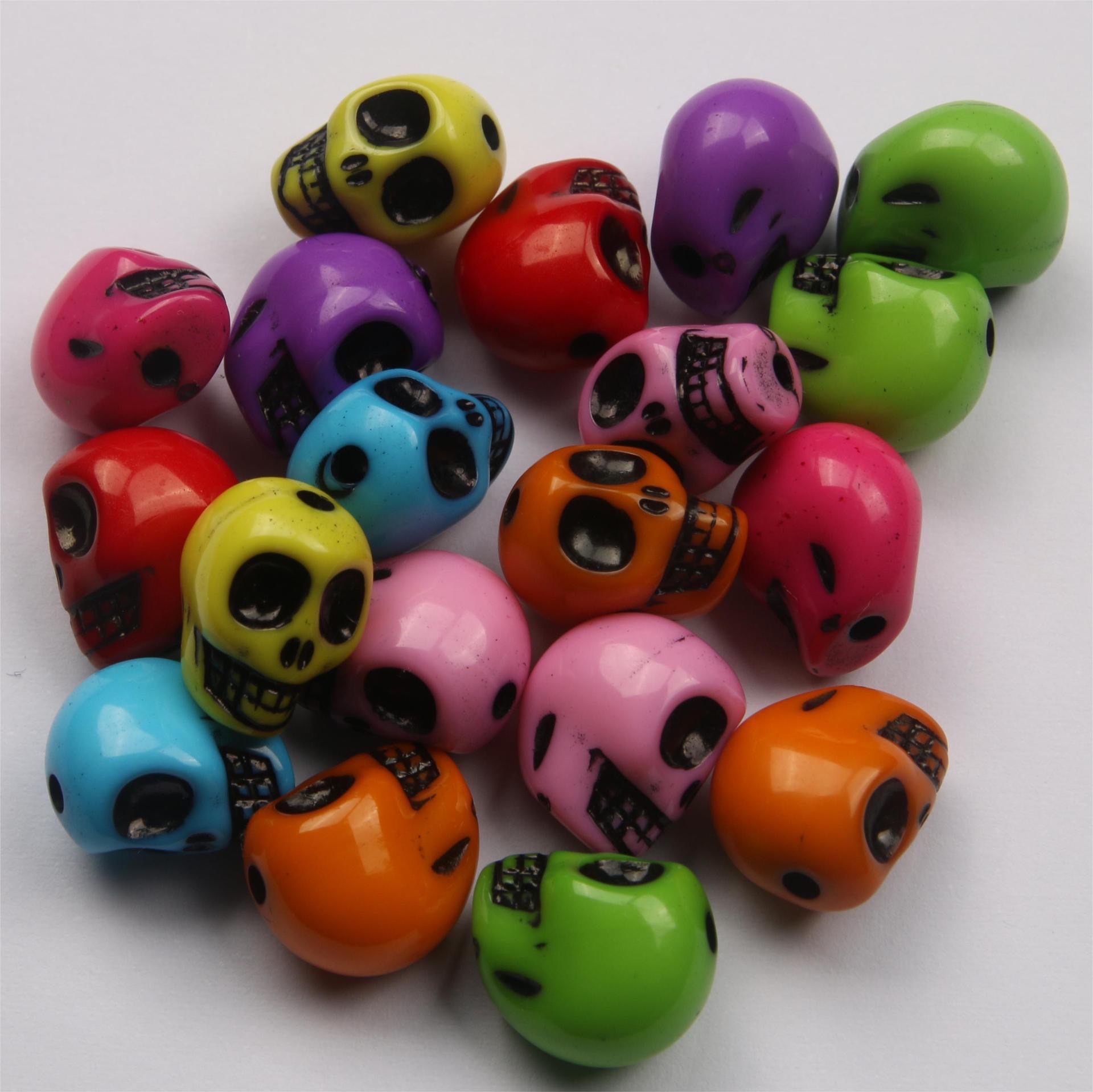 万圣节装饰 DIY饰品配件 亚克力水洗喷漆 混单多色骷髅头项链散珠详情图3