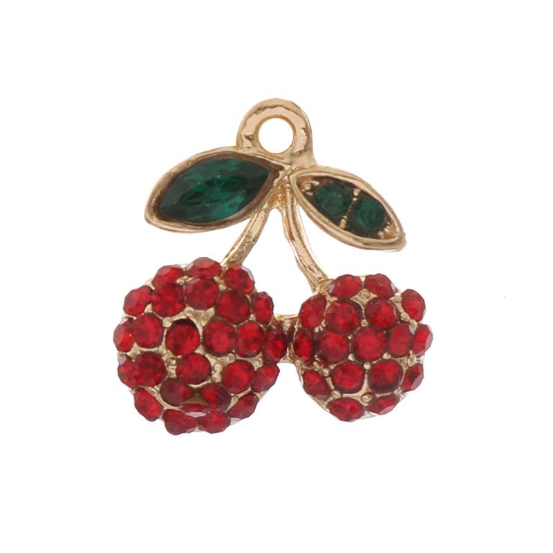 跨境合金Diy水果系列金色滴油镶钻点珠 菠萝樱桃草莓耳环吊坠挂件详情图10