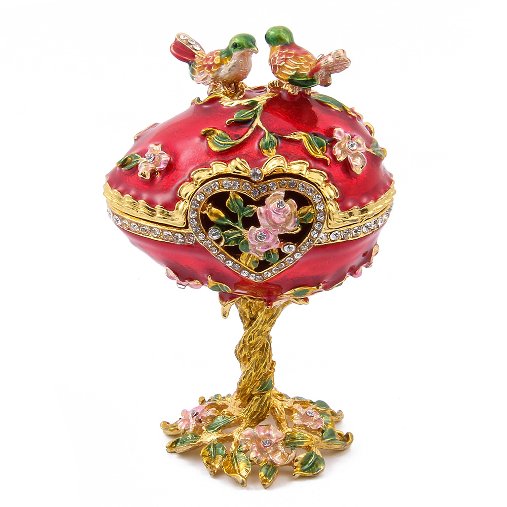 金属工艺珐琅彩花鸟蛋首饰盒