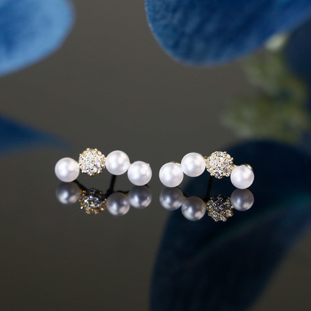 1218 Pearl Stud earrings, exquisite earrings, fashionable ladies' jewelry. Pearl elements embellish the ears for beauty Specification image