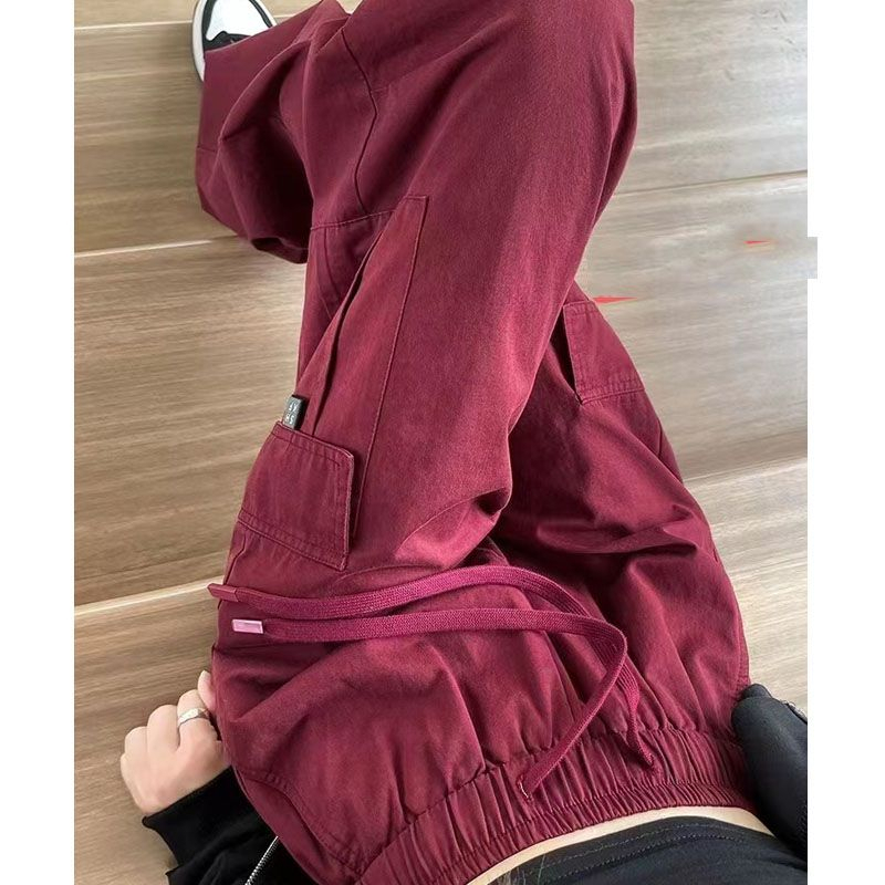 2024 New Loose Three-Dimensional Waist Multi-Pocket American Cargo Pants Women's Ankle Pants Specification drawing