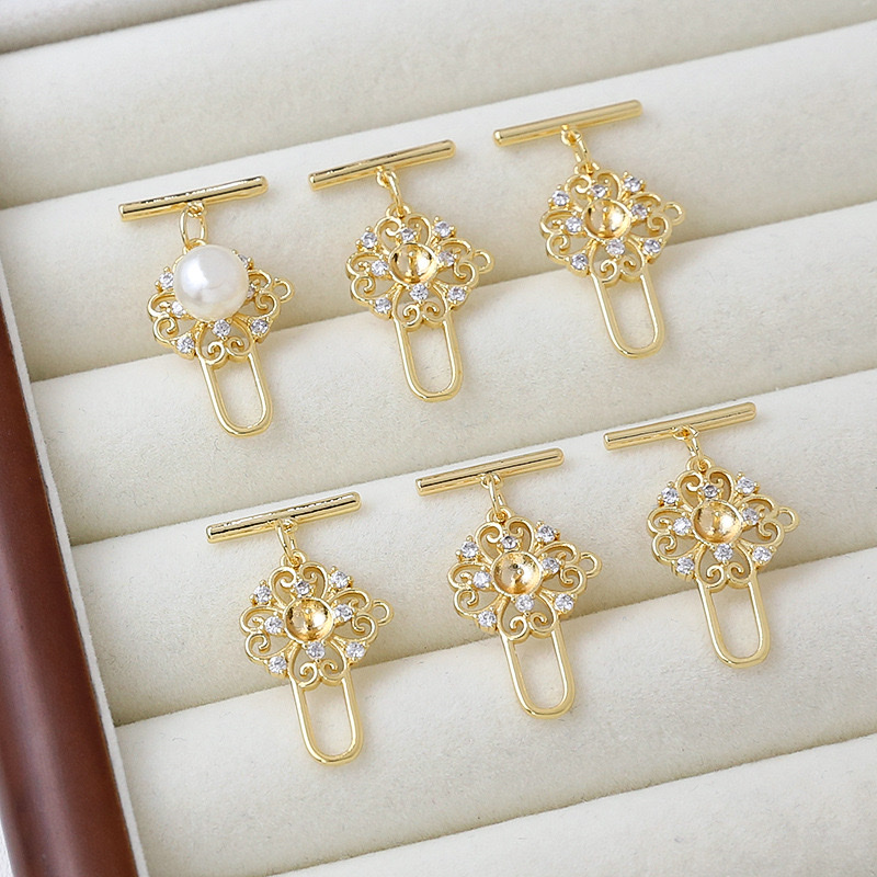 Copper plated with color retention, 14K gold, 18k gold, white, thick silver, four-leaf clover, snowflake, bow, half-hole bead support, OT buckle, diy hand-stuck pearl jewelry, buckle head accessory