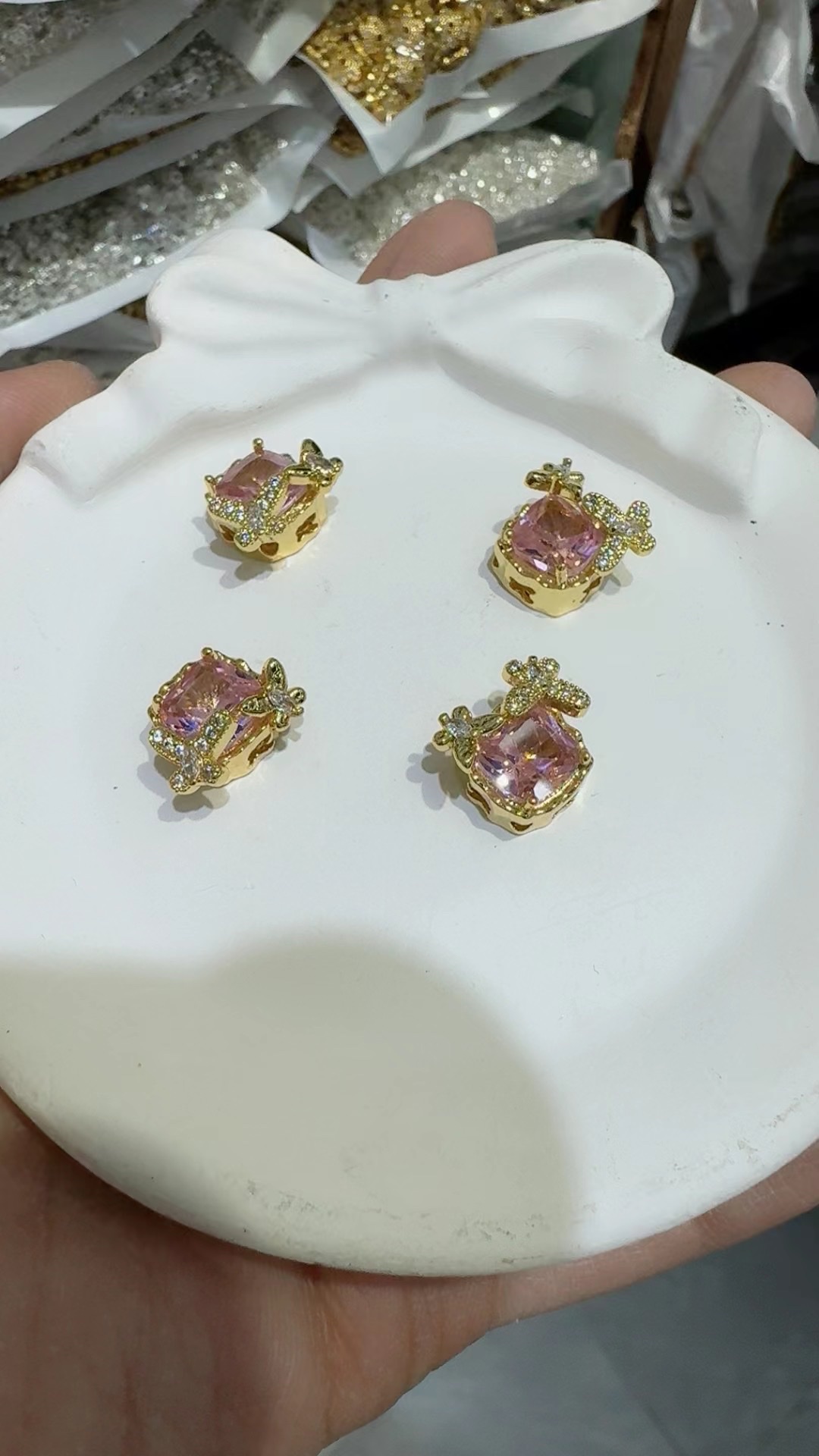 Copper plated with 18k gold, 14k gold, thick silver, high color retention gold, inlaid with colored zircon beads, butterfly square diamonds, perforated beads, diy crystal pearl bracelet, necklace accessories, jewelry accessories detail image 5