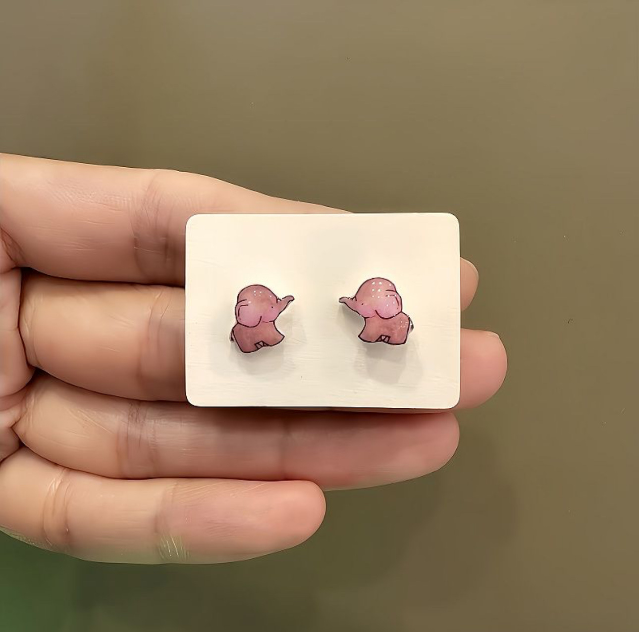 Cartoon pink little elephant stud earrings for women, sweet and elegant style, 2024 new trendy and individualistic ear clips and magnet earrings detail image 4
