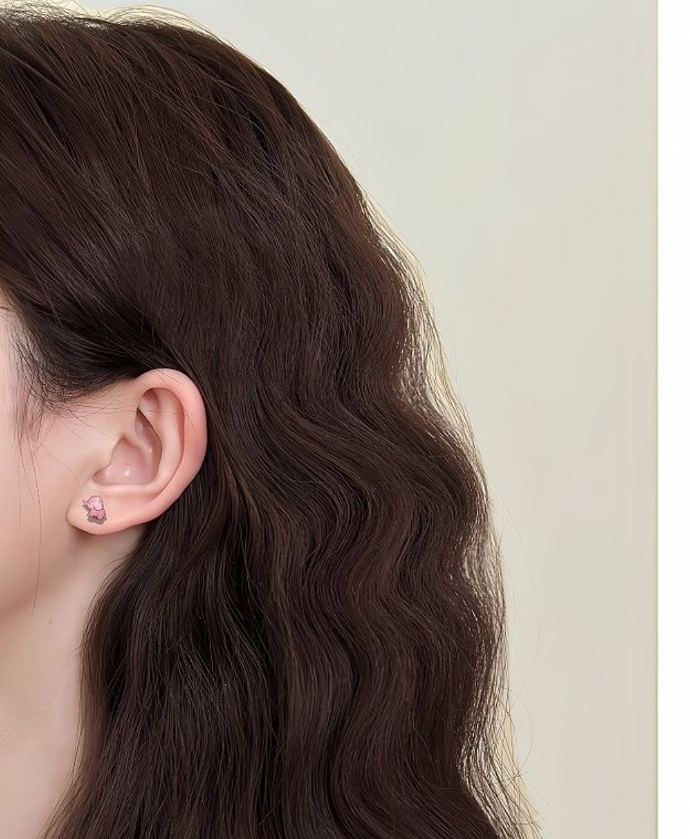 Cartoon pink little elephant stud earrings for women, sweet and elegant style, 2024 new trendy and individualistic ear clips and magnet earrings details Picture