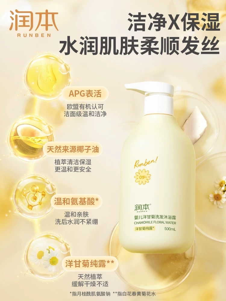 Runben Baby Chamomile Shampoo and Body Wash 500ml detail image 3