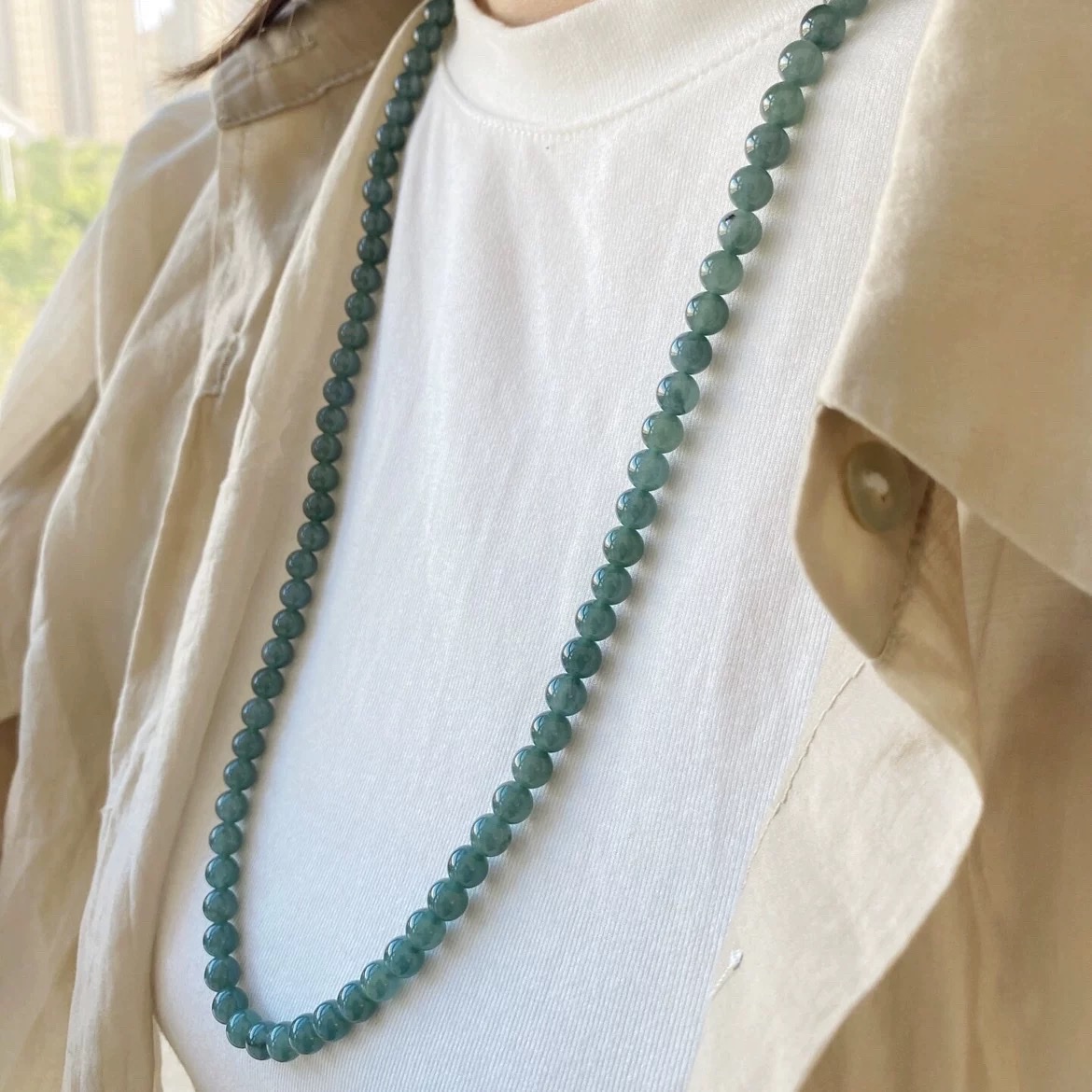 Old Pit natural jade ice type blue water 5mm108 pearl jade necklace, bracelet, sweater chain, pendant chain Specification image