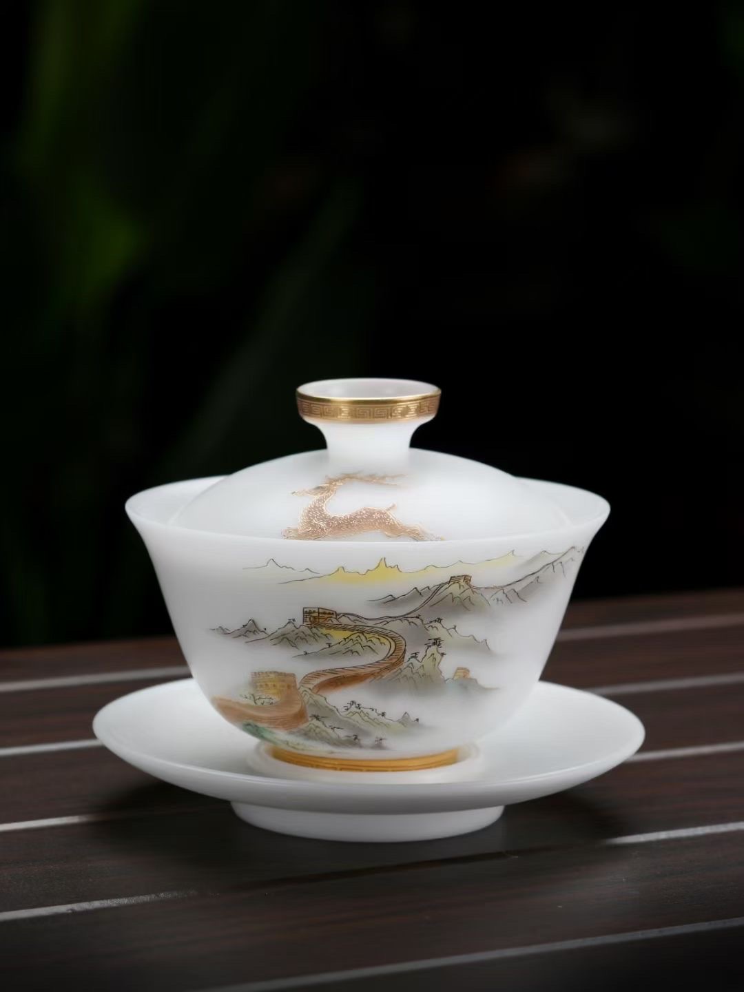 A set of ice jade porcelain tea sets from the Li family, featuring red pine craft pottery detail image 9