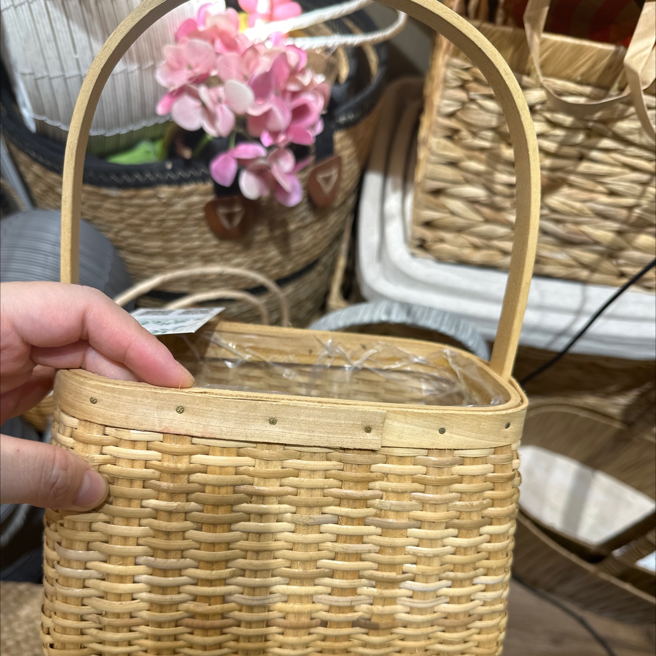 卖花灯的篮子竹编花篮子 收纳筐棉绳手工编织 假花装饰实用美观 家居生活必备品