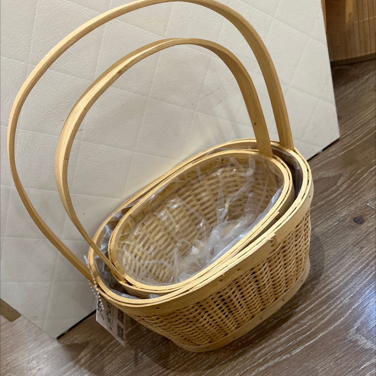 竹编花篮子收纳筐棉绳设计 假花装饰卖花灯的篮子 美观实用家居装饰品