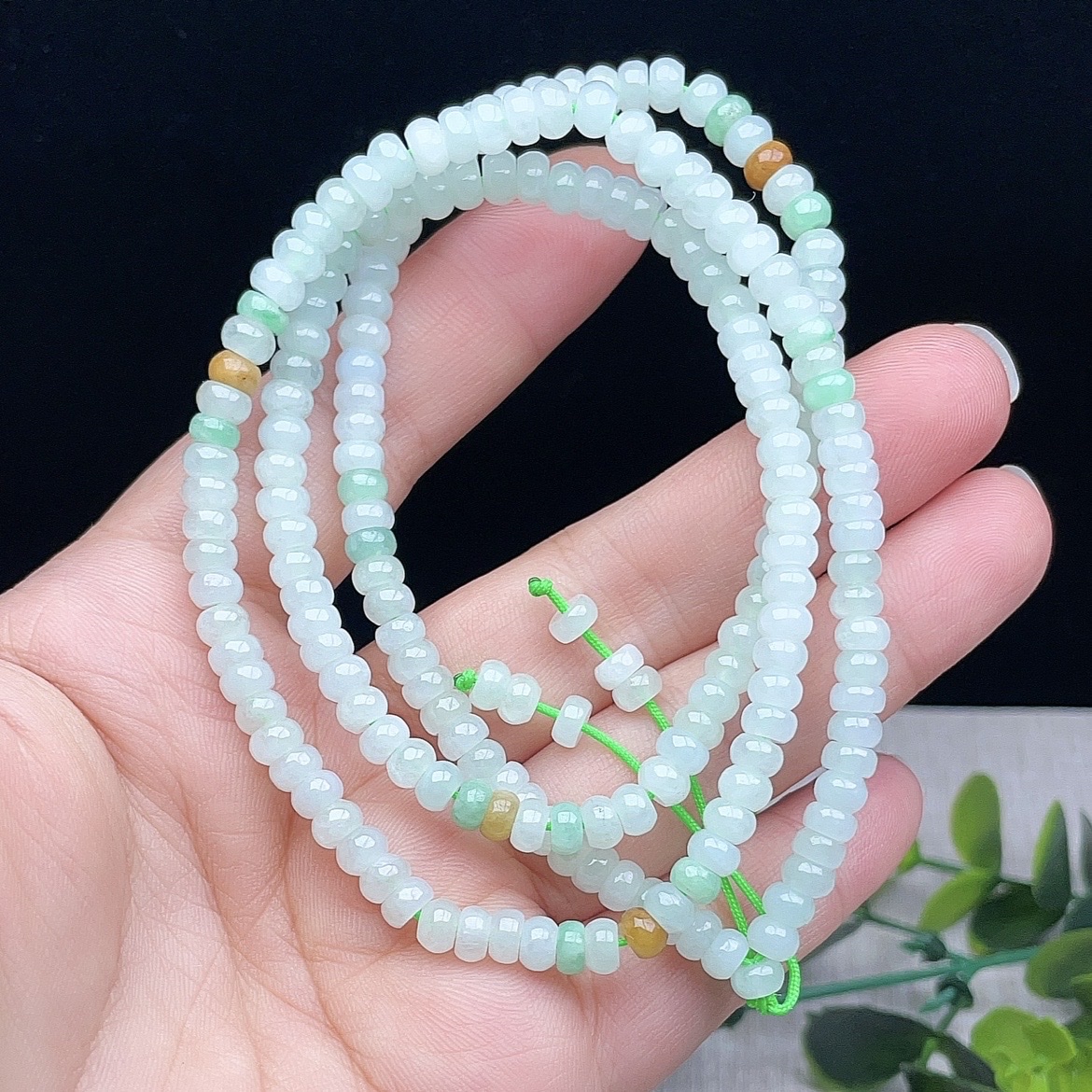 Natural A-grade jade necklace from Myanmar, ice-lustrous tricolor abacus bead necklace, multi-loop bracelet, sweater chain, women's style, natural stone jade small beads detail image 2