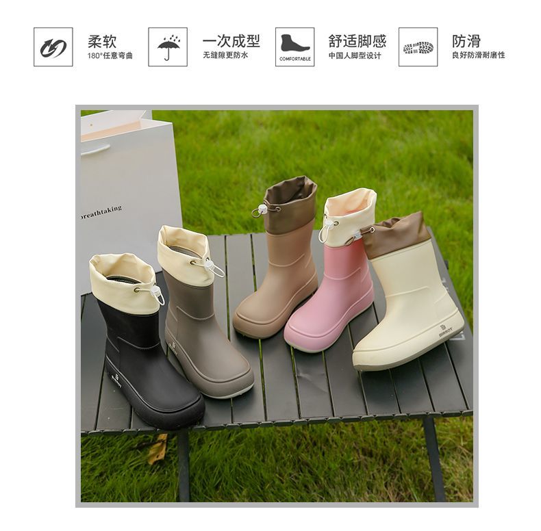 跨境雨鞋中短靴女款时尚外穿下雨防水防滑软底学生中筒雨靴耐磨休闲户外详情2