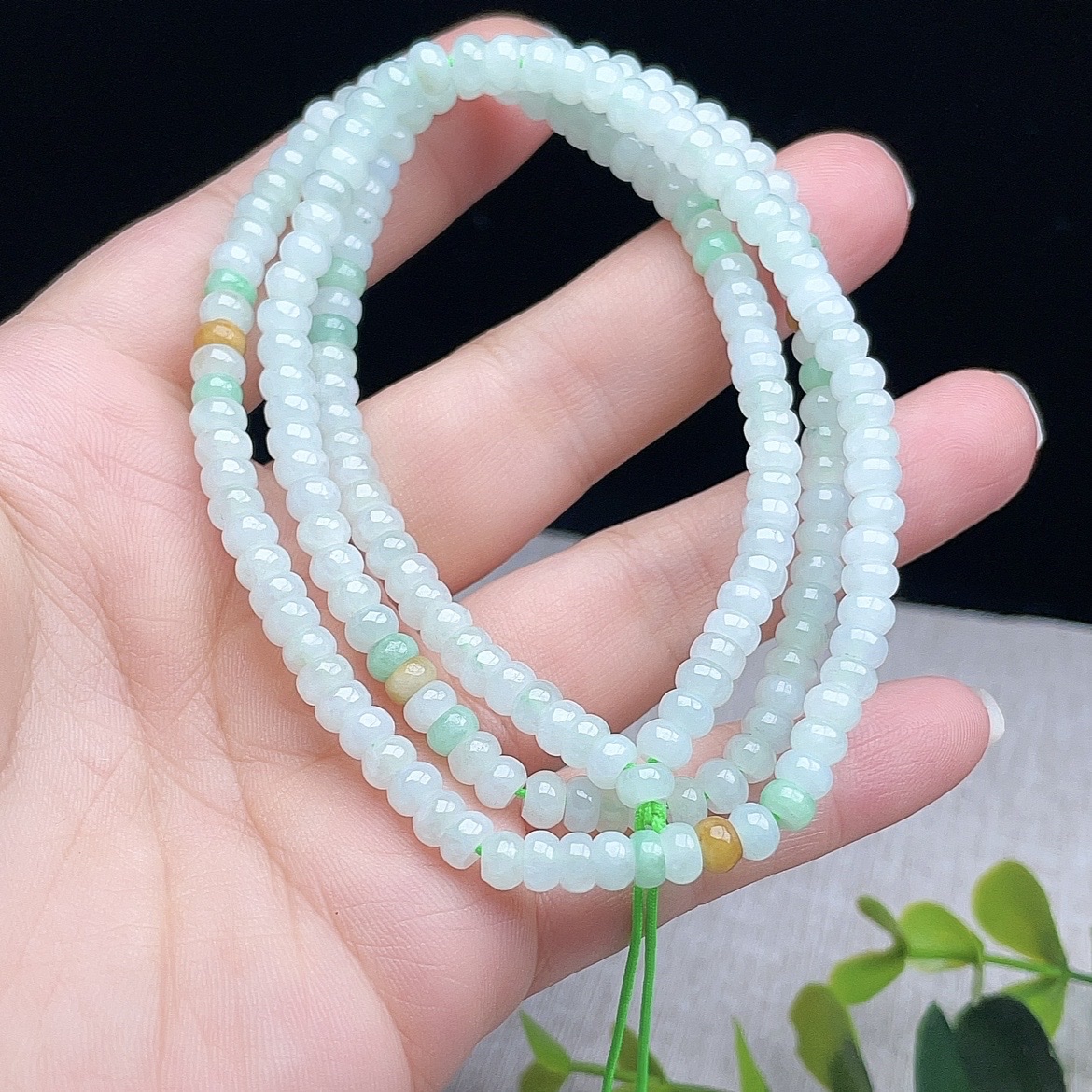 Natural A-grade jade necklace from Myanmar, ice-lustrous tricolor abacus bead necklace, multi-loop bracelet, sweater chain, women's style, natural stone jade small beads Specification image