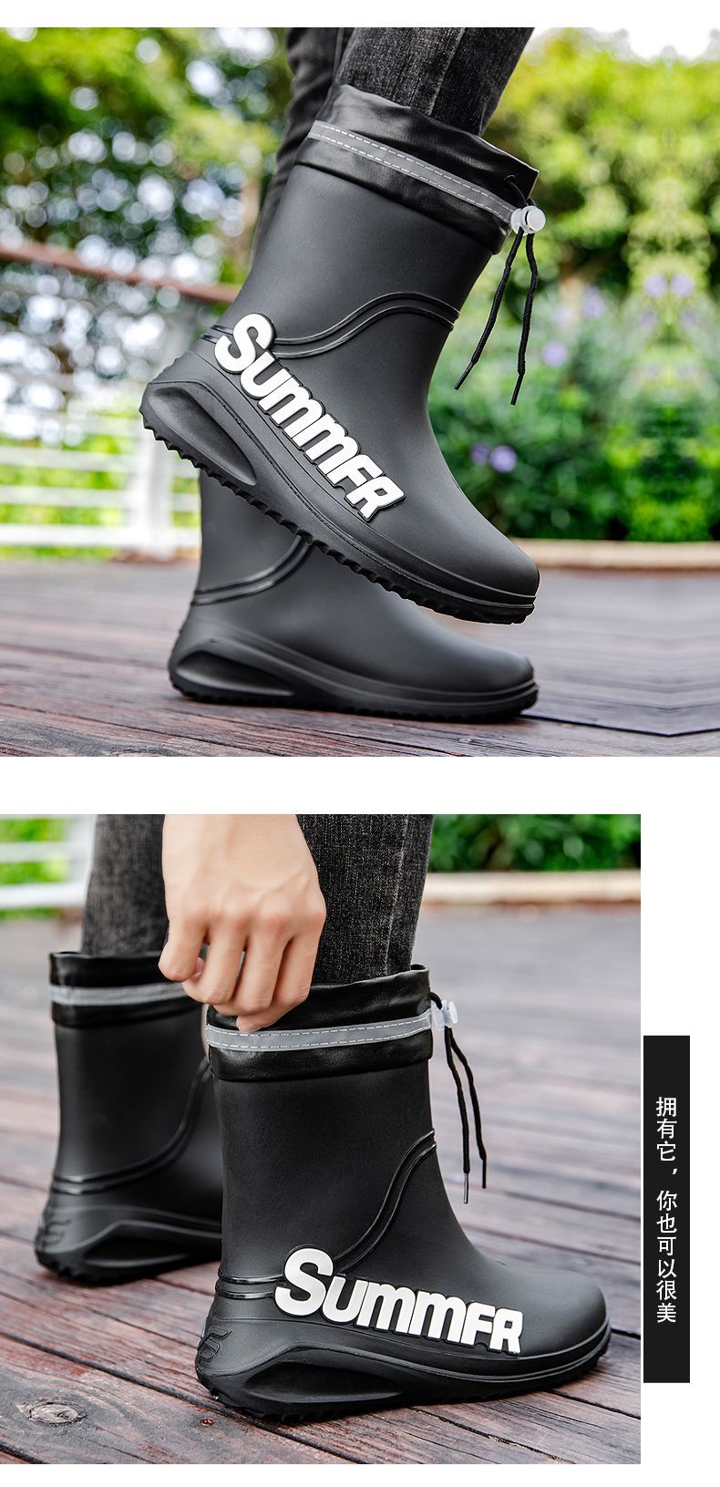 Через границу, новая обувь, принадлежащая мужчине-трубадуру в резиновых ботинках, защищённая от скользкого подошвы и носящая резиновые модные ботинки pic 11