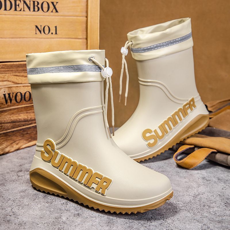New cross-border spring and autumn rain boots, mid-calf men's safety shoes, anti-slip thick-soled outerwear wear-resistant rubber shoes, fashionable and trendy water boots details Picture