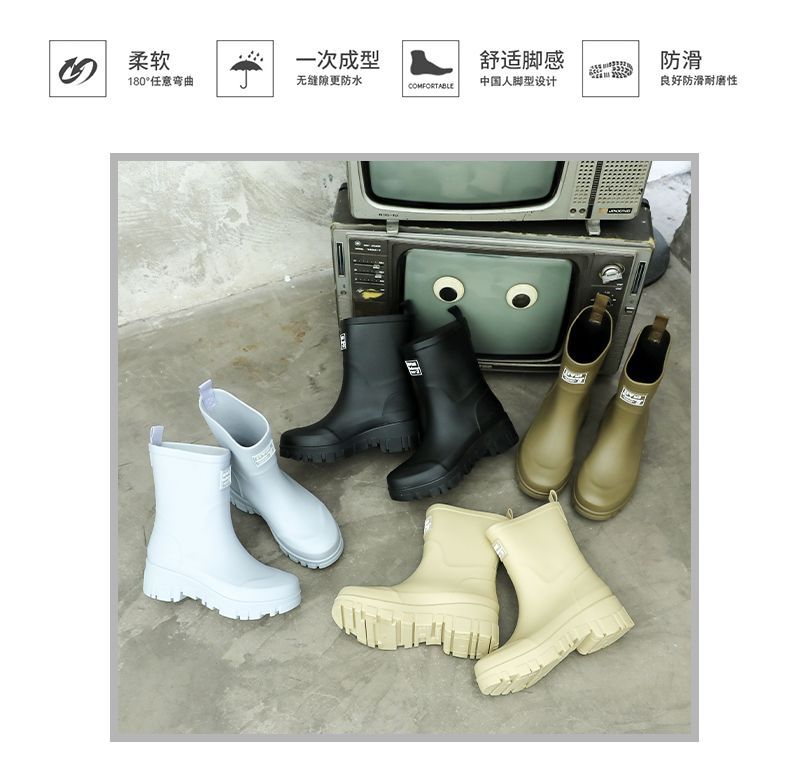 女士时尚日系简约雨靴秋冬中筒水鞋成人雨鞋防水防滑胶鞋套鞋厚底详情2