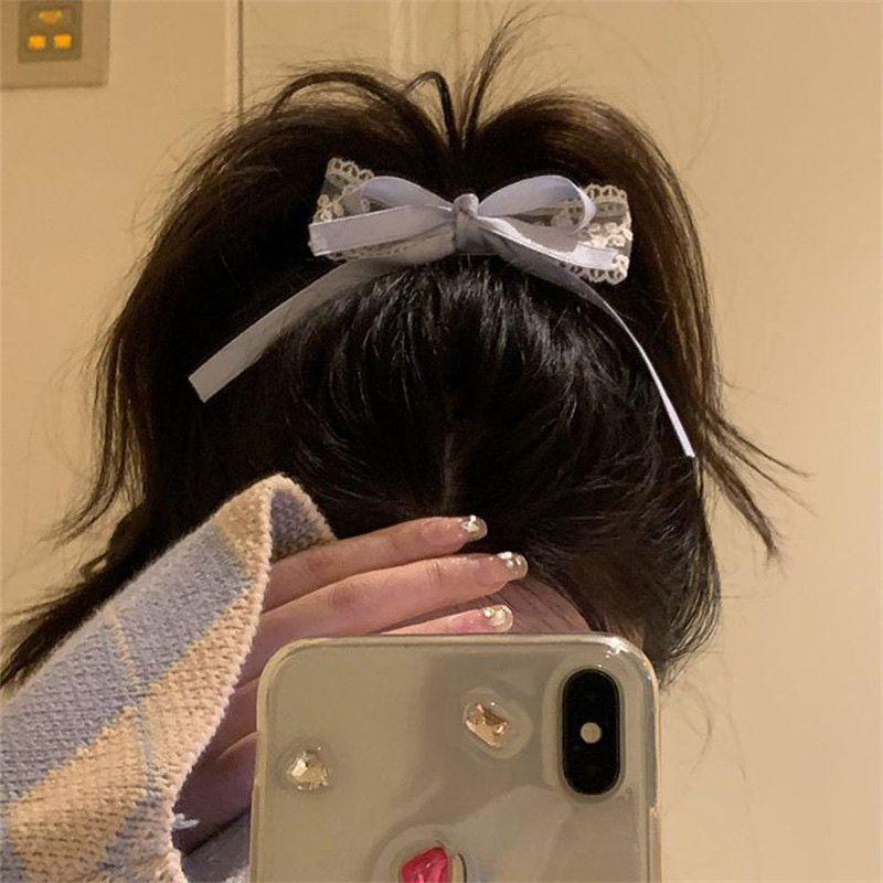 Alice Girl Ribbon Bow lace hairpin, side bangs at the back of the female head, hairpin, hair accessory, headwear, new details Picture