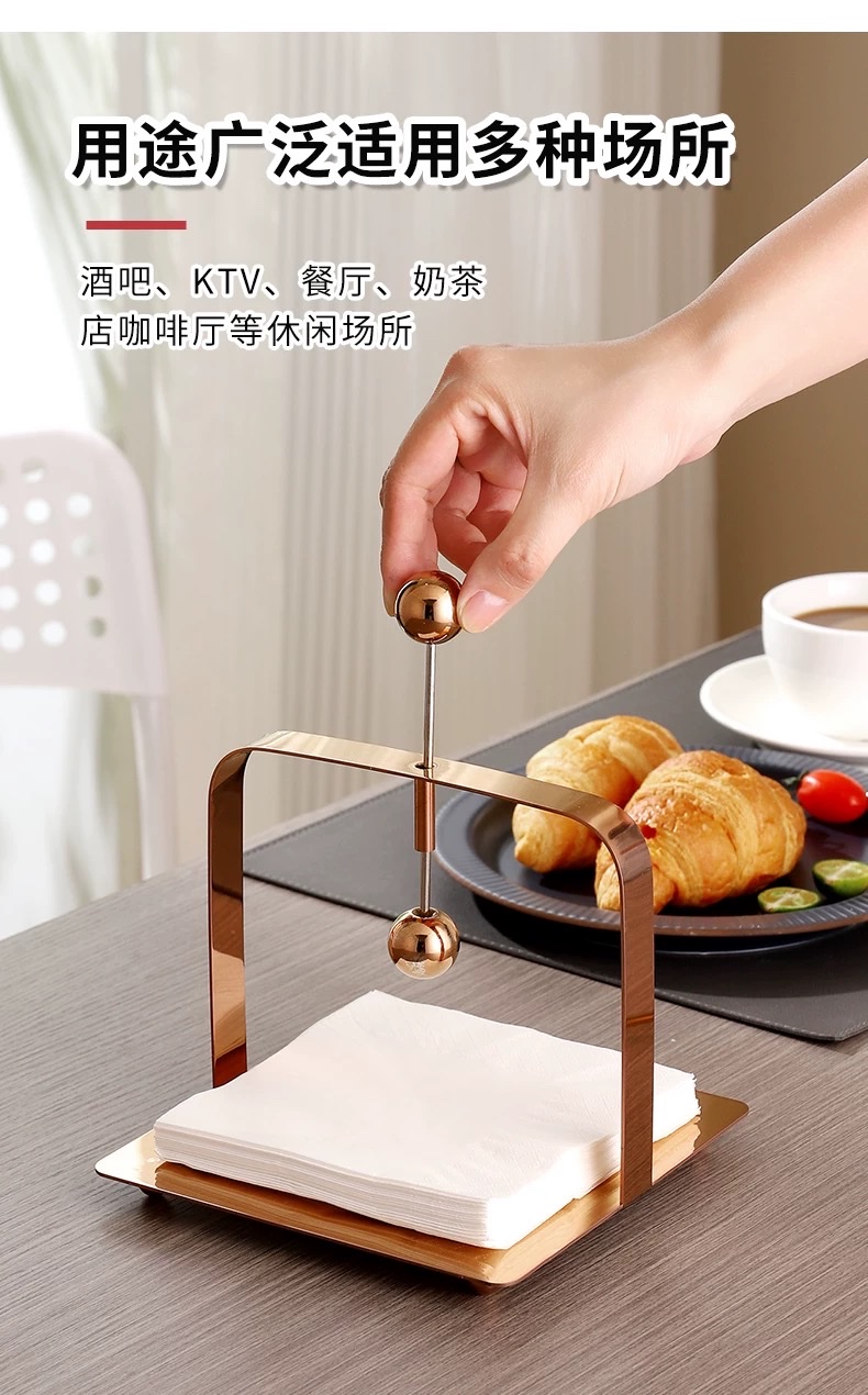 欧式不锈钢方形架纸巾座酒店餐厅台面创意纸巾架简约餐巾架压纸座详情图3